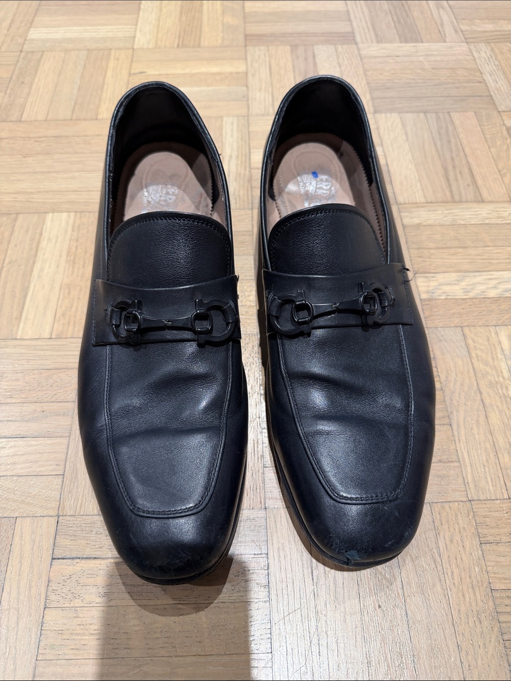 Used - Men's Ferragamo Black on Black Leather Bit Loafers - Size 12